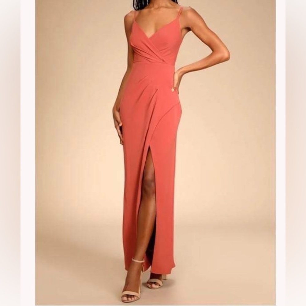 Pink Salmon Terracotta Lulus Maxi wedding guest dress